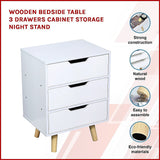 Wooden Bedside Table 3 Drawers Cabinet Storage Night Stand - Top-Down View
