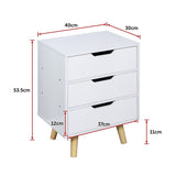 Wooden Bedside Table 3 Drawers Cabinet Storage Night Stand - Close-Up Angle