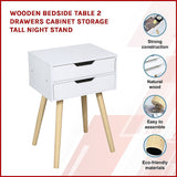 Wooden Bedside Table 2 Drawers Cabinet Storage Tall Night Stand - Side View