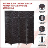 4 Panel Room Divider Screen Privacy Rattan Dividers Stand Fold - Side View