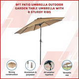 9FT Patio Umbrella Outdoor Garden Table Umbrella with 8 Sturdy Ribs - Side View