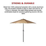 9FT Patio Umbrella Outdoor Garden Table Umbrella with 8 Sturdy Ribs - Extra Image