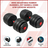 40kg Adjustable Rubber Dumbbell Set Barbell Home GYM Exercise Weights - Side View