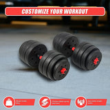 40kg Adjustable Rubber Dumbbell Set Barbell Home GYM Exercise Weights - Low Angle