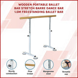 Wooden Portable Ballet Bar Stretch Barre Dance Bar 1.5M Freestanding Ballet Bar - Side View