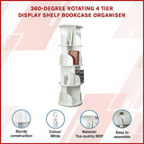 360-degree Rotating 4 Tier Display Shelf Bookcase Organiser - 45-Degree Angle