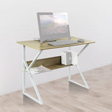 Wood & Metal Computer Desk with Shelf Home Office Furniture - Front View