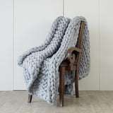 Hand Knitted Chunky Blanket Thick Acrylic Yarn Blanket Home Decor Throw Rug - Grey - Front View