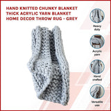 Hand Knitted Chunky Blanket Thick Acrylic Yarn Blanket Home Decor Throw Rug - Grey - Side View