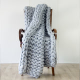 Hand Knitted Chunky Blanket Thick Acrylic Yarn Blanket Home Decor Throw Rug - Grey - Rear View
