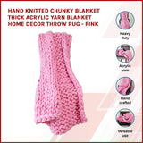 Hand Knitted Chunky Blanket Thick Acrylic Yarn Blanket Home Decor Throw Rug - Pink - Side View