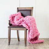 Hand Knitted Chunky Blanket Thick Acrylic Yarn Blanket Home Decor Throw Rug - Pink - 45-Degree Angle