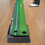 Indoor Practice Putting Green 2.5m Mat Inclined Ball Return Fake Grass 2 Holes - Front View