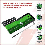 Indoor Practice Putting Green 2.5m Mat Inclined Ball Return Fake Grass 2 Holes - Side View