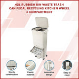 42L Rubbish Bin Waste Trash Can Pedal Recycling Kitchen Wheel 2 Compartment - Side View