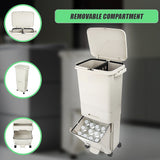 42L Rubbish Bin Waste Trash Can Pedal Recycling Kitchen Wheel 2 Compartment - Low Angle