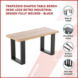 Trapezoid-Shaped Table Bench Desk Legs Retro Industrial Design Fully Welded - Black - Side View