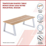 Trapezium-Shaped Table Bench Desk Legs Retro Industrial Design Fully Welded - White - Side View