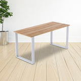 Square-Shaped Table Bench Desk Legs Retro Industrial Design Fully Welded - White - Front View