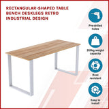 Rectangular-Shaped Table Bench Desk Legs Retro Industrial Design Fully Welded - White - Side View