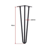 Set of 4 Industrial 3-Rod Retro Hairpin Table Legs 12mm Steel Bench Desk - 41cm Black - Rear View
