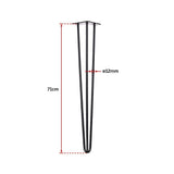 Set of 4 Industrial 3-Rod Retro Hairpin Table Legs 12mm Steel Bench Desk - 71cm Black