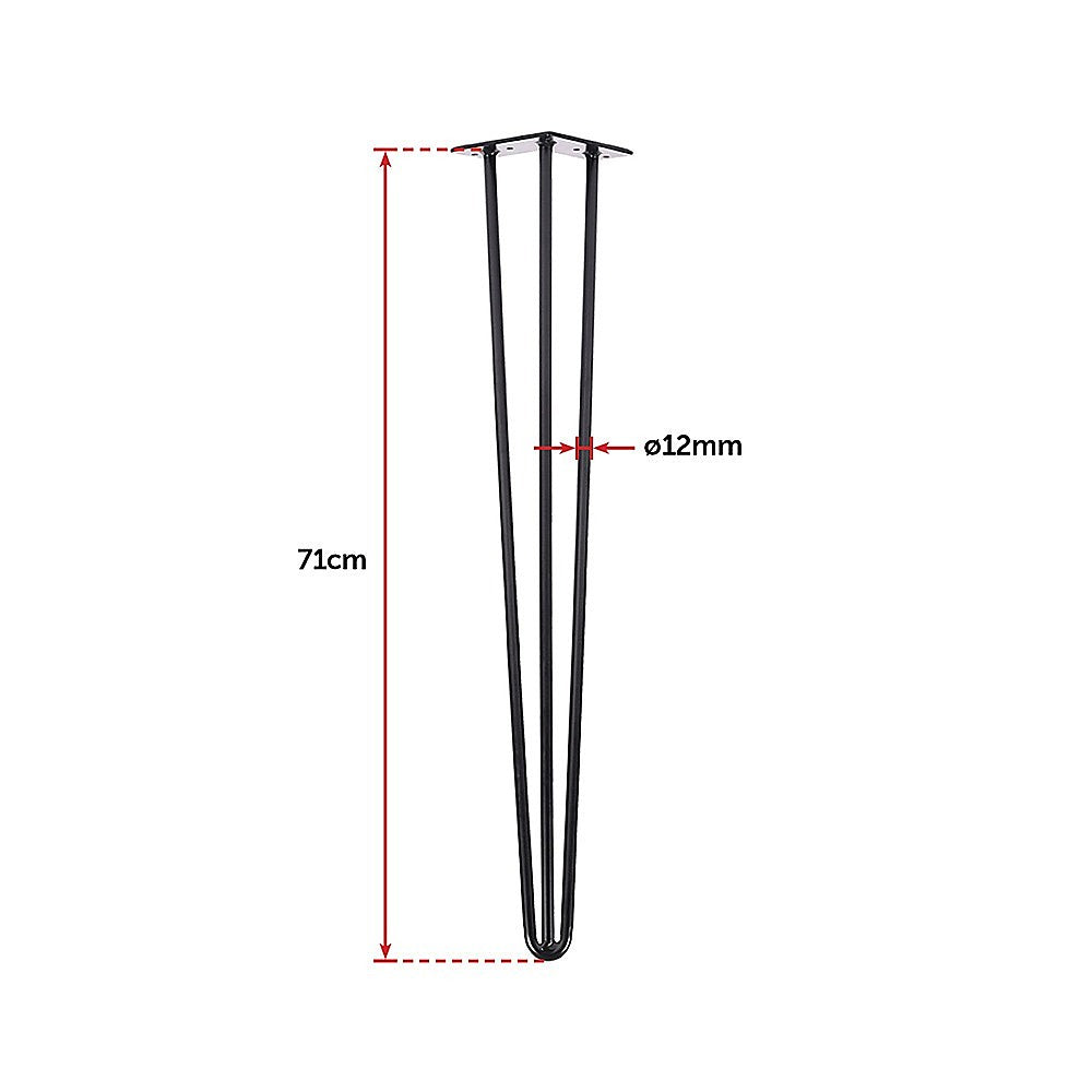Set of 4 Industrial 3-Rod Retro Hairpin Table Legs 12mm Steel Bench Desk - 71cm Black