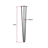 Set of 4 Industrial 3-Rod Retro Hairpin Table Legs 12mm Steel Bench Desk - 71cm Black - Rear View