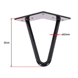 Set of 4 Industrial Retro Hairpin Table Legs 12mm Steel Bench Desk - 11cm Black - Rear View