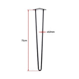 Set of 4 Industrial Retro Hairpin Table Legs 12mm Steel Bench Desk - 71cm Black