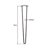 Set of 4 Industrial Retro Hairpin Table Legs 12mm Steel Bench Desk - 71cm Black - Rear View