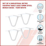Set of 4 Industrial Retro Hairpin Table Legs 12mm Steel Bench Desk - 11cm White - Side View