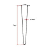 Set of 4 Chrome Retro Hairpin Table Legs 12mm Steel Bench Desk - 71cm - Close-Up Angle