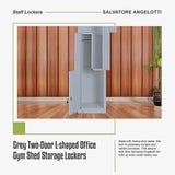 Grey Two-Door L-shaped Office Gym Shed Storage Lockers - Low Angle