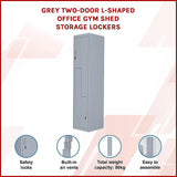 Grey Two-Door L-shaped Office Gym Shed Storage Lockers - Side View