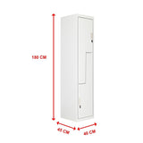 Grey Two-Door L-shaped Office Gym Shed Storage Lockers - Close-Up Angle