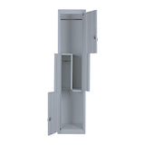 Grey Two-Door L-shaped Office Gym Shed Storage Lockers - Close-Up Angle