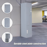 Grey Two-Door L-shaped Office Gym Shed Storage Lockers - Low Angle