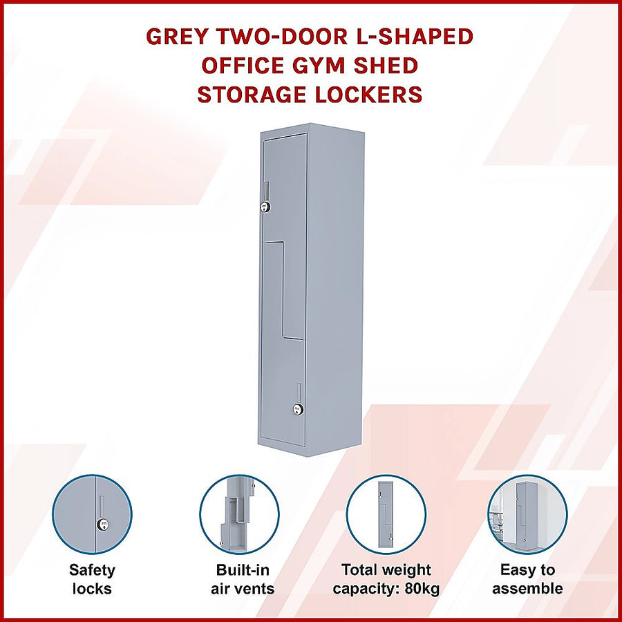 Grey Two-Door L-shaped Office Gym Shed Storage Lockers, image 3
