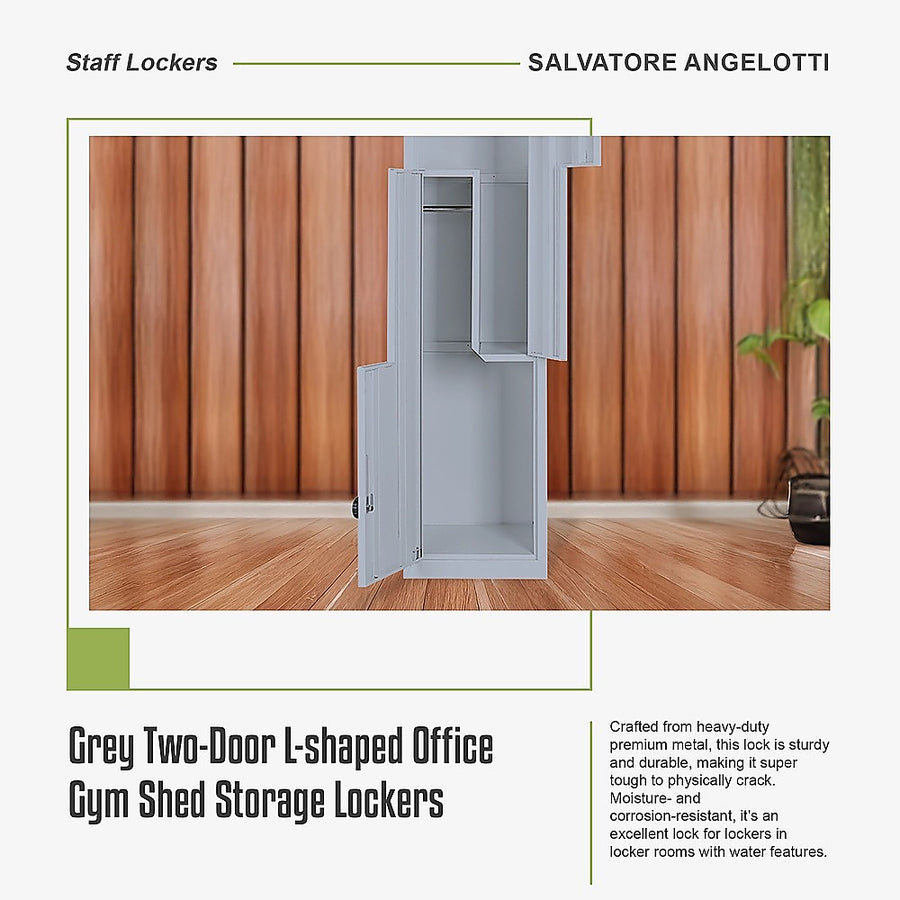 Grey Two-Door L-shaped Office Gym Shed Storage Lockers, image 10