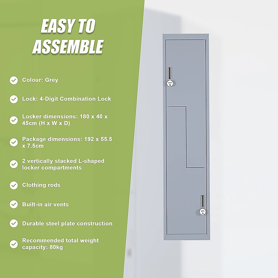 Grey Two-Door L-shaped Office Gym Shed Storage Lockers, image 12