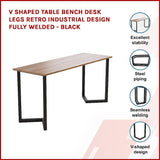 V Shaped Table Bench Desk Legs Retro Industrial Design Fully Welded - Black - Side View