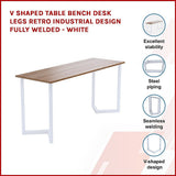 V Shaped Table Bench Desk Legs Retro Industrial Design Fully Welded - White - Side View