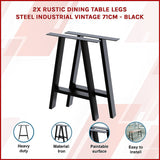2x Rustic Dining Table Legs Steel Industrial Vintage 71cm - Black - Side View