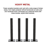 20cm Floating Shelf Brackets Industrial Metal Shelving Supports 4-Pack - Black