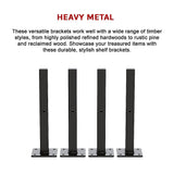20cm Floating Shelf Brackets Industrial Metal Shelving Supports 4-Pack - Black - Extra Image