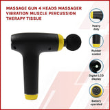 Massage Gun 4 Heads Massager Vibration Muscle Percussion Therapy Tissue - Side View