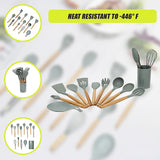 13x Kitchen Utensils for Cooking Baking Silicone Set - Low Angle