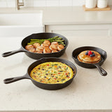Pre Seasoned Cast Iron Skillet Fry Pan Set 3 Pcs Frying Pan Set - 45-Degree Angle