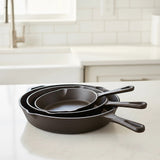 Pre Seasoned Cast Iron Skillet Fry Pan Set 3 Pcs Frying Pan Set - Close-Up Angle